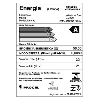 Forno de Micro-ondas Consul CMS46AR com Função Menu Fácil 32L - Prata Prata / 110