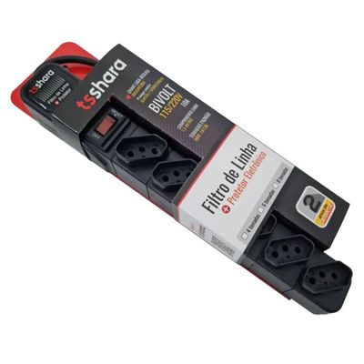 Filtro de Linha TS Shara Protetor 6 Tomadas - 554  Preto  Bivolt