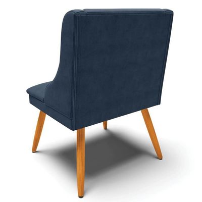 Kit 4 Cadeiras Estofadas Para Sala De Jantar Pés Palito Lia Suede Azul Marinho - Ibiza