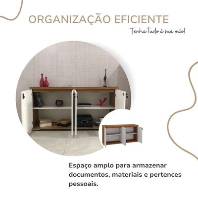 Balcão Para Escritório 4 Portas Com Chave 2 Prateleiras Freijó/branco