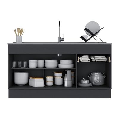 Balcão Cozinha Gabinete Pia 150 Cm 3 Portas 1 Gaveta Preto