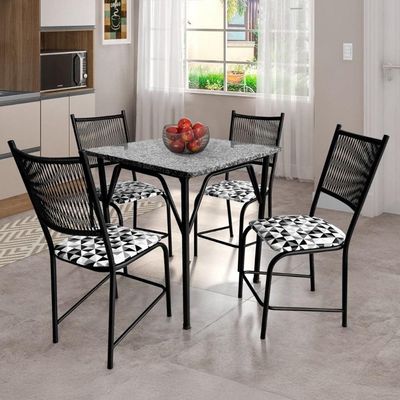 Mesa de Jantar Quadrada Famais Noruega com 4 Cadeiras – Preta