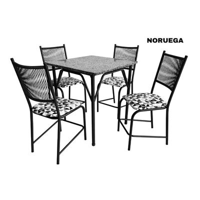 Mesa de Jantar Quadrada Famais Noruega com 4 Cadeiras – Preta