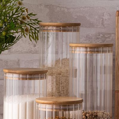 Porta Mantimento Wolff 1,1L Vidro Borossilicato Tampa Bambu Transparente