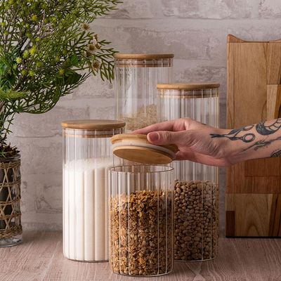 Porta Mantimento Wolff 1,1L Vidro Borossilicato Tampa Bambu Transparente