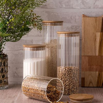 Porta Mantimento Wolff 1,1L Vidro Borossilicato Tampa Bambu Transparente