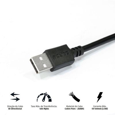 Cabo Usb A 2.0 Macho Para Mini Usb B Macho 28Awg Puro Cobre