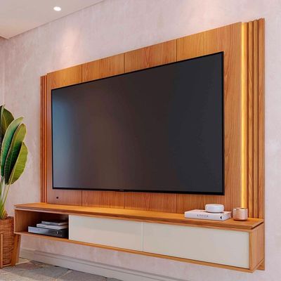 Painel Suspenso TV 75 Polegadas 217 Cm Loa Colibri Freijo Off White Matte