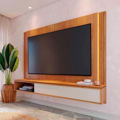 Painel Suspenso TV 75 Polegadas 217 Cm Loa Colibri Freijo Off White Matte