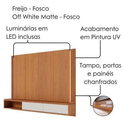 Painel Suspenso TV 75 Polegadas 217 Cm Loa Colibri Freijo Off White Matte