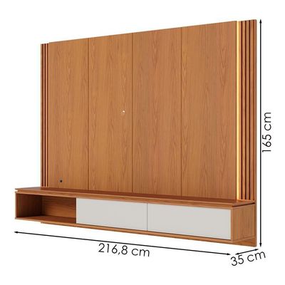 Painel Suspenso TV 75 Polegadas 217 Cm Loa Colibri Freijo Off White Matte