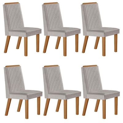 Conjunto De 6 Cadeiras Riviera Com Tecido Linho Cinza Claro/cinamomo