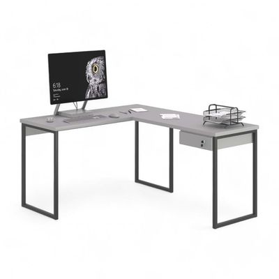 Mesa Home Office Escrivaninha L Shine Cinza Com Gaveteiro