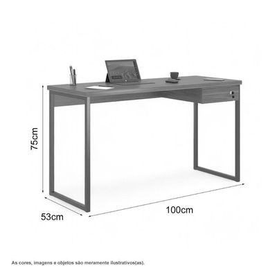 Mesa Home Office Escrivaninha Industriale 1,00 Cinza Com Gaveteiro
