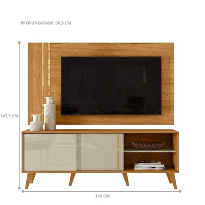 Conjunto édio Rack 2 Portas Com Painel Cumaru-opala Com Rack E Painel
