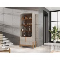 Cristaleira 2 Portas C- Prateleiras Para Vinhos E Taças Luna Off-white-cedro