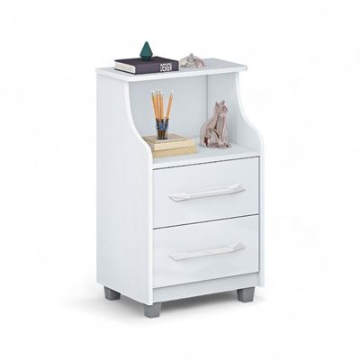 Mesa De Cabeceira Com 02 Gavetas Topázio Branca