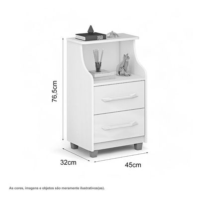 Mesa De Cabeceira Com 02 Gavetas Topázio Branca