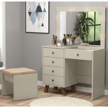 Penteadeira Camarim 05 Gavetas Mel Off White Com Banqueta - Patrimar