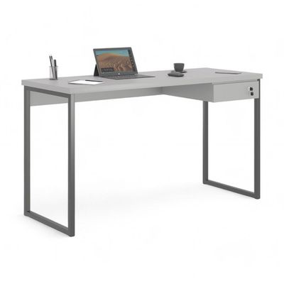 Mesa Home Office Escrivaninha Shine 1,36 Cinza Com Gaveteiro