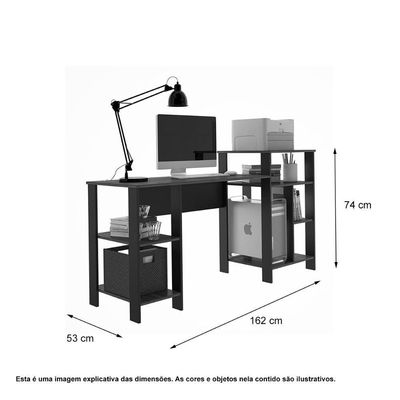 Mesa Office Londres Preto Com Prateleiras Para Objetos