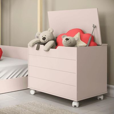 Bau Caixa De Brinquedos Toys Com Tampa E Rodizios Rose
