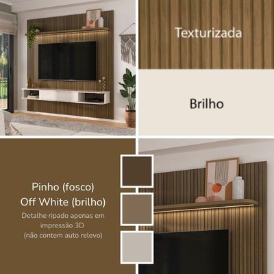 Painel Suspenso Tv 75 Pol 183 Cm 4585 Arly Pinho Ripado Off White
