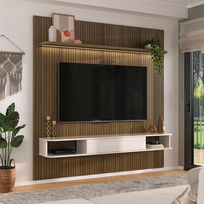 Painel Suspenso Tv 75 Pol 183 Cm 4585 Arly Pinho Ripado Off White