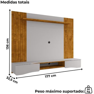 Painel Suspenso Tv 65 Pol 177 Cm Buzios Bechara Naturalle Off White