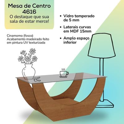 Mesa De Centro Curva Tampo Em Vidro 36 Cm 4616 Arly Cinamomo