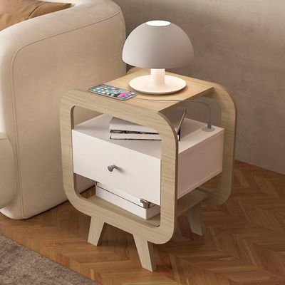 Mesa De Apoio 1 Gaveta 65 Cm Porta Usb Naturale Arly Naturale Branco