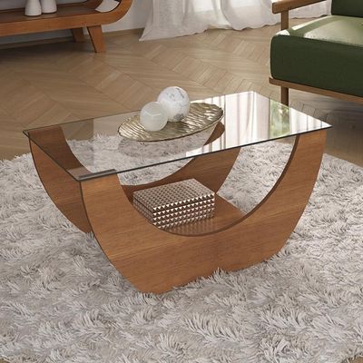 Mesa De Centro Curva Tampo Em Vidro 36 Cm 4616 Arly Cinamomo