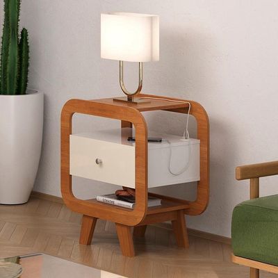 Mesa De Apoio 1 Gaveta 65 Cm Porta Usb Arly Cinamomo Off White