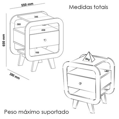 Mesa De Apoio 1 Gaveta 65 Cm Porta Usb Arly Cinamomo Off White