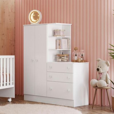 Guarda-roupa Doce Sonho 2 Portas Com Cômoda 3 Gaveteiro Branco/branco