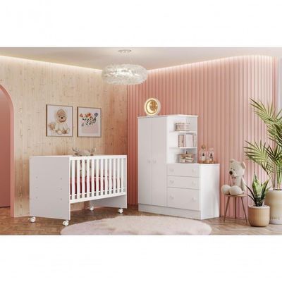 Guarda-roupa Doce Sonho 2 Portas Com Cômoda 3 Gaveteiro Branco/branco