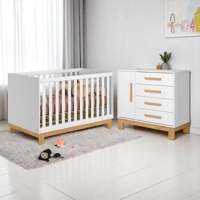 Conjunto Infantil Encanto Slim Branco Acetinado Berço Encanto Slim Mini Cama + Cômoda Encanto Slim