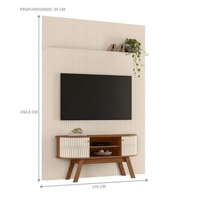 Conjunto New Silverstone Painel Com Prateleira E Rack Naturale/off-white