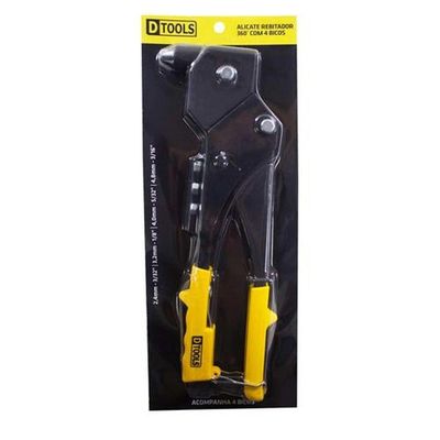 Alicate Rebitador 360° Com 4 Bicos 2,4mm 3,2mm 4mm 4,8mm - Dtools - Ideal Para Chapas E Tubos