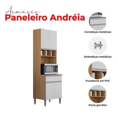 Paneleiro Duplo Andréia 4 Portas E 1 Gaveta Com Nicho Garrafeiro Amêndoa/Branco