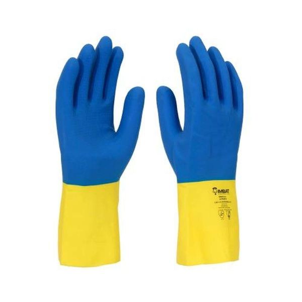 Luva Bicolor Látex/neoprene 8 (m) - Proteção Química E Antiderrapante - Azul/amarelo