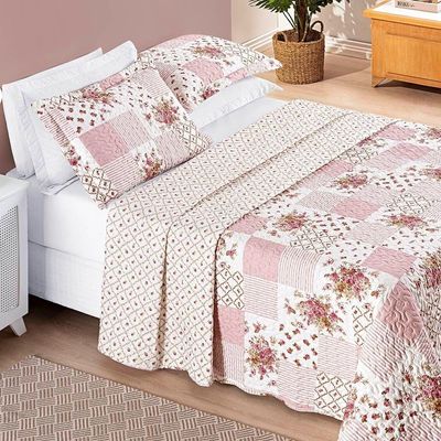 Colcha Queen Bouti Estampada Dupla Face 3 Peças - Rosa Matura