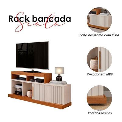 Rack Bancada Para Sala Ambiente Scala Freijó Off White – Dj Móveis