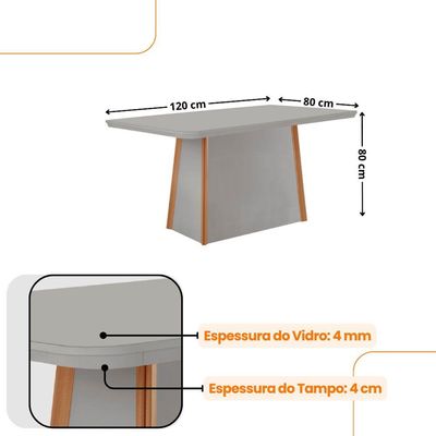 Mesa De Jantar Diane 120cm Tampo Mdf Vidro 4 Cadeiras
