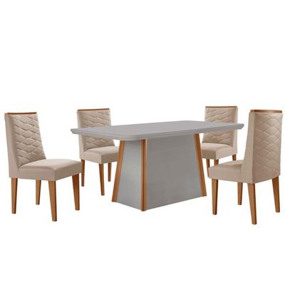 Mesa De Jantar Diane 120cm Tampo Mdf Vidro 4 Cadeiras