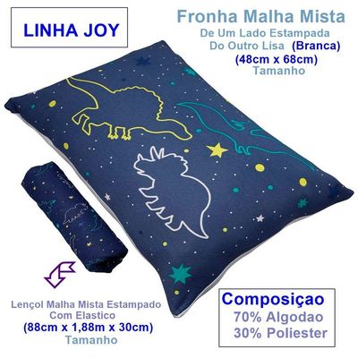 Jogo De Cama Portallar Solteiro Malha Mista Joy Dinossauros 2 Peças Azul