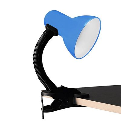 Luminária De Mesa Com Presilha Articulada Azul Entrada E27 Bivolt Para Escritório
