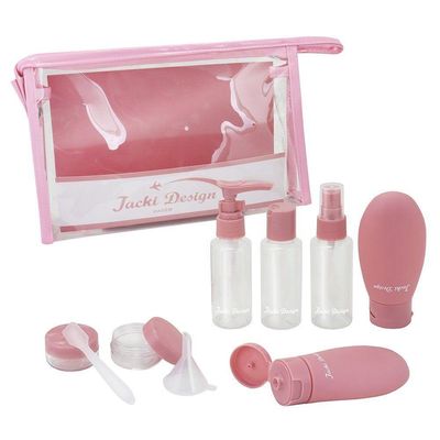 Kit De Bolsa Transparente E Frascos De Viagem De 10 Peças Rosa