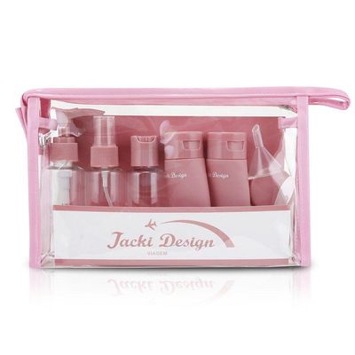 Kit De Bolsa Transparente E Frascos De Viagem De 10 Peças Rosa