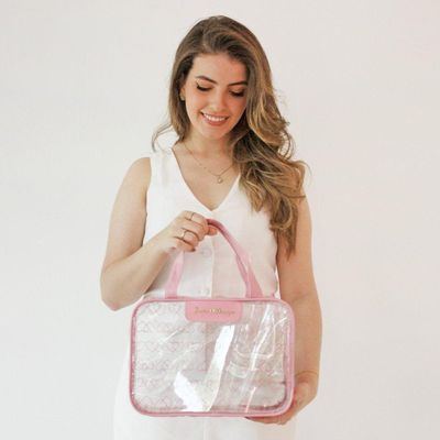 Kit De Bolsa Transparente E Frascos De Viagem De 10 Peças Rosa